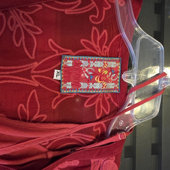 Johnny Was Red Embroidered Midi Dress. 39" long, chest is 22". - Picture 4 of 13